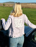 Elevated Faith But God Cropped Denim Jacket — main product shot
