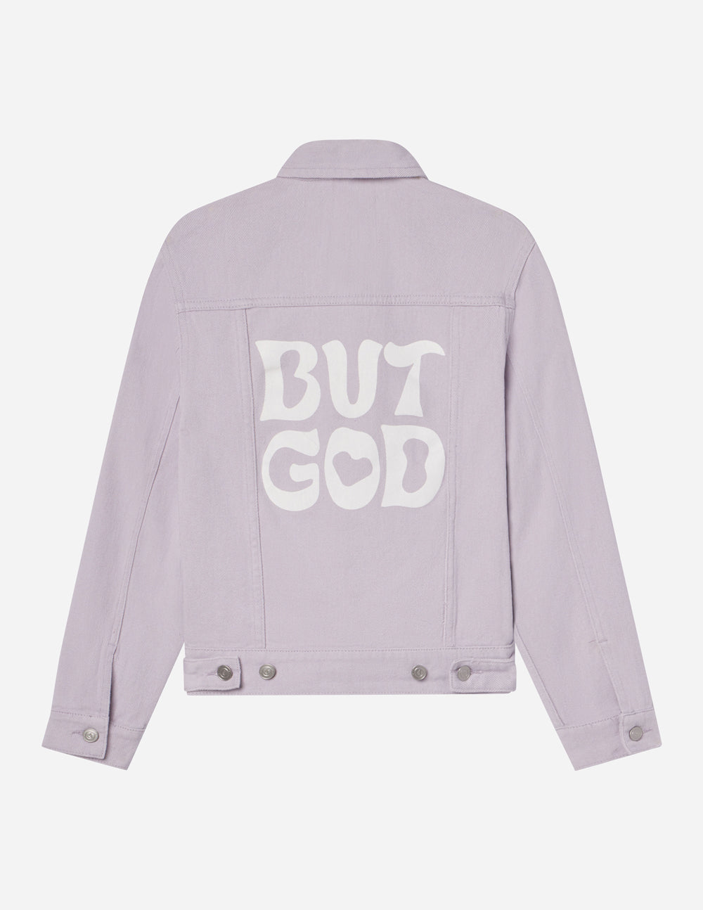Elevated Faith But God Cropped Denim Jacket — comparison shot