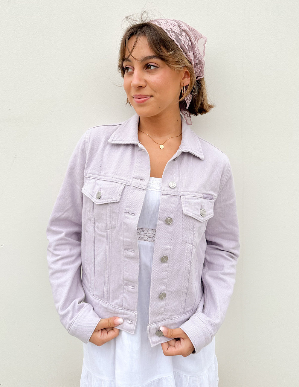Elevated Faith But God Cropped Denim Jacket — color detail