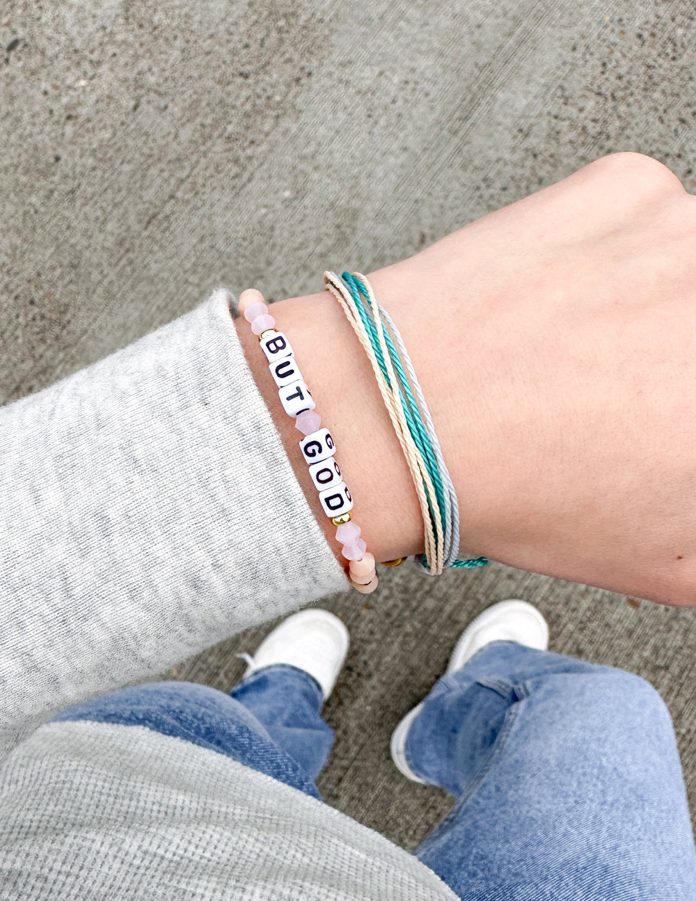 Elevated Faith But God Letter Bracelet — lifestyle context