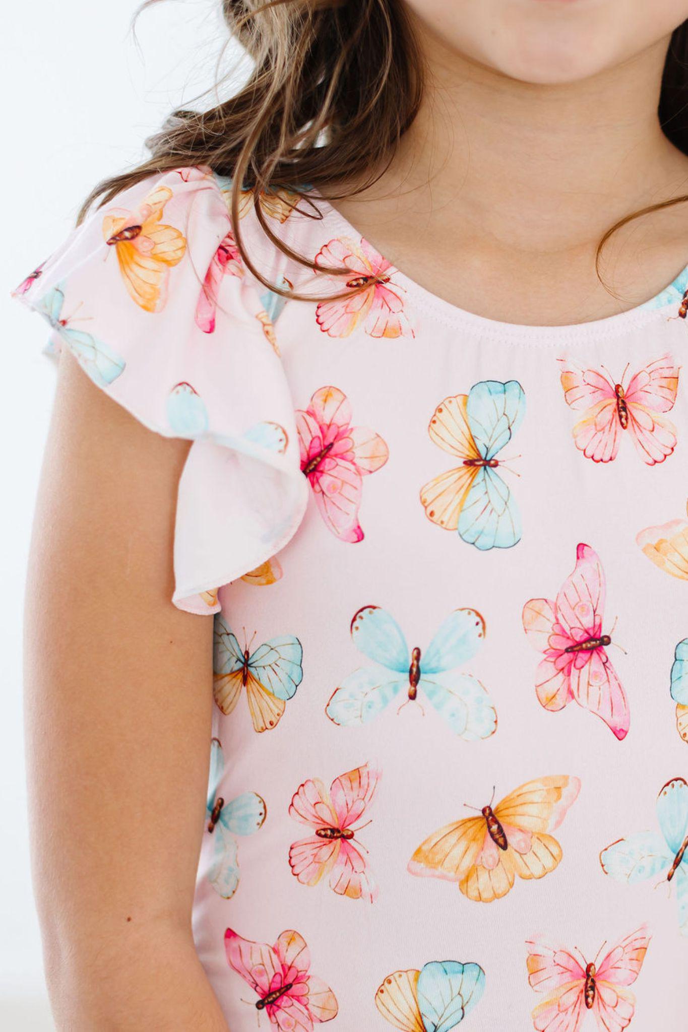 Mila & Rose ® Butterfly Kisses S/S Flutter Sleeve Leotard — detail close-up