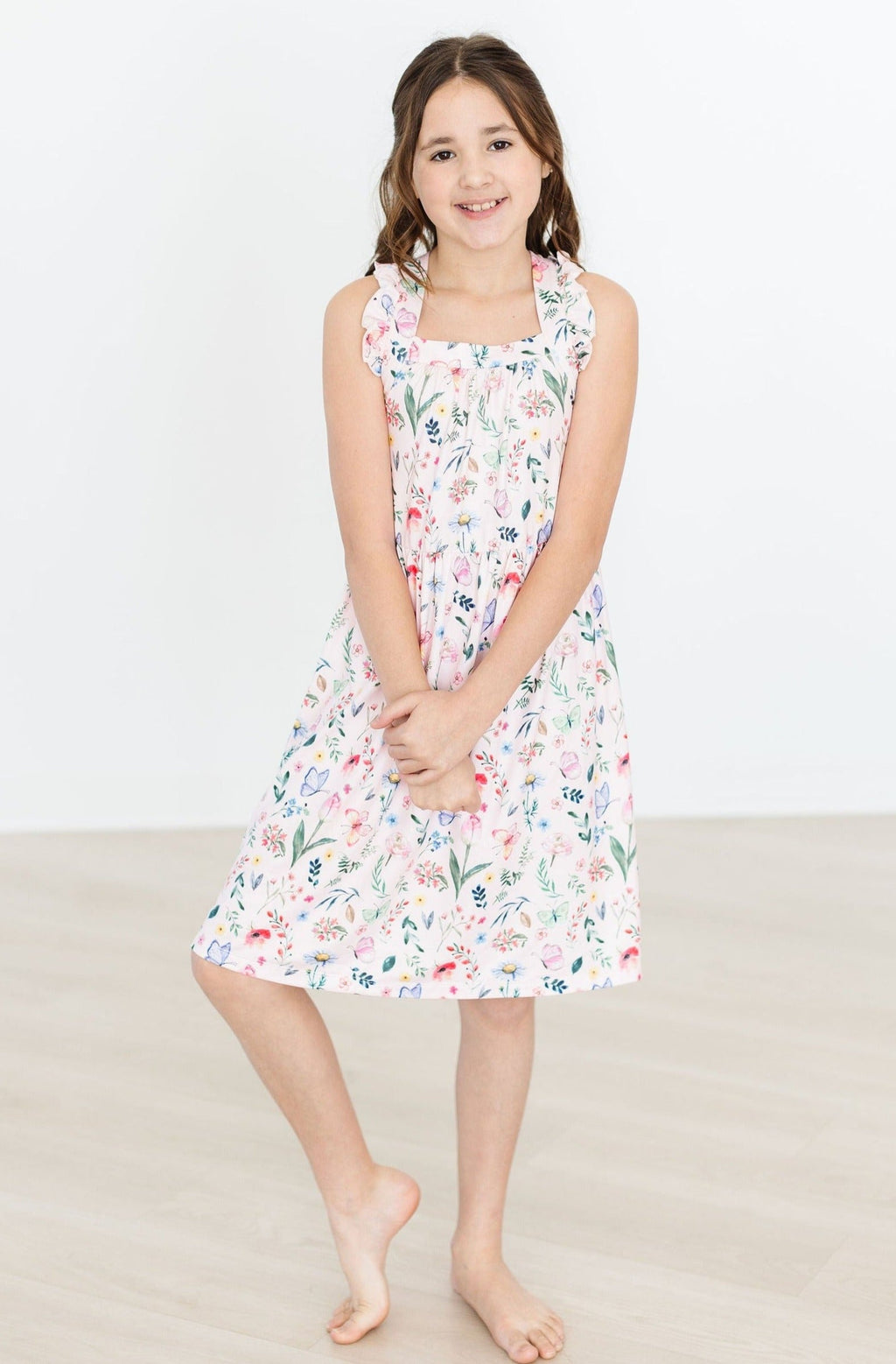 Mila & Rose ® Butterfly Meadows Ruffle Cross Back Dress — lifestyle context