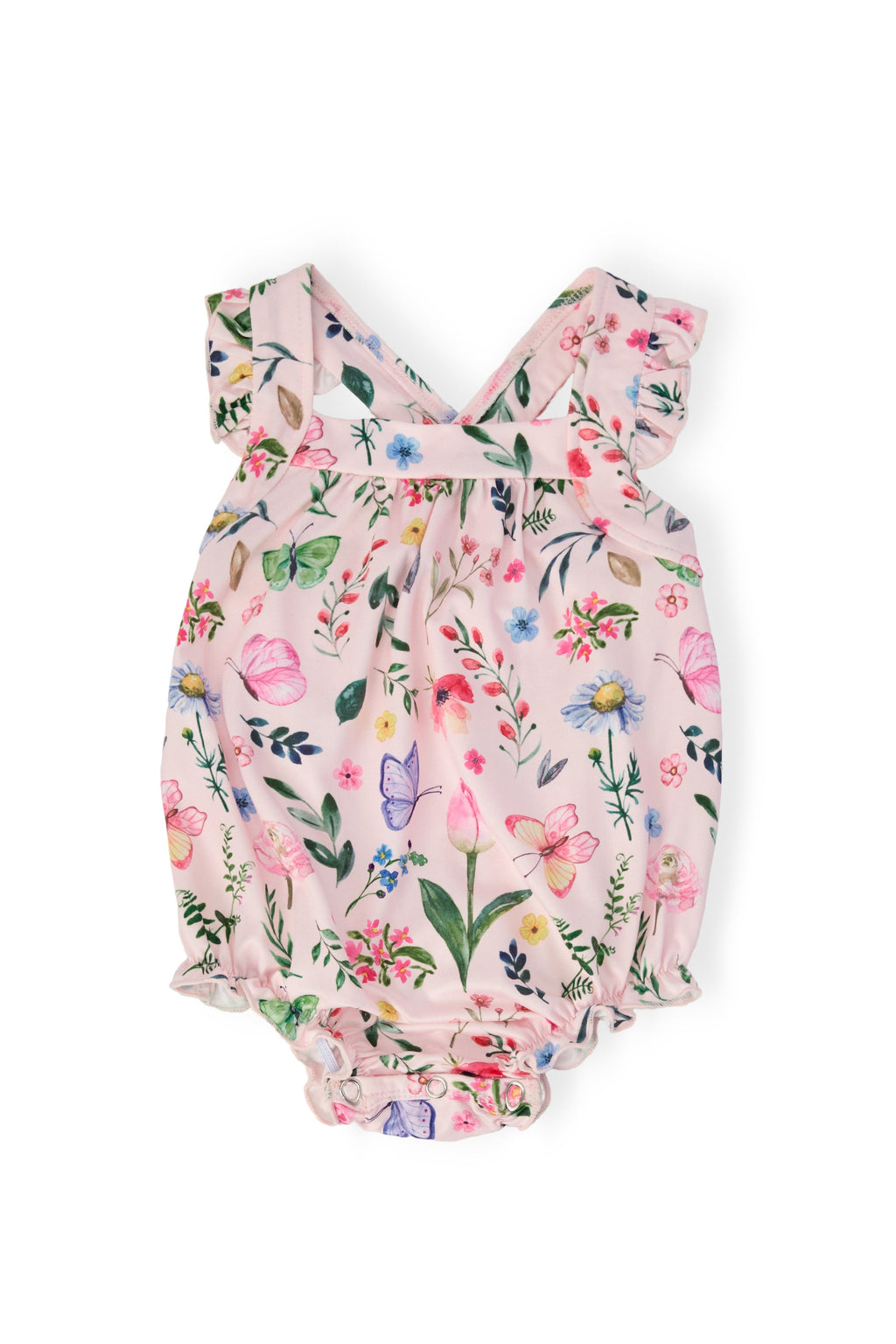 Mila & Rose ® Butterfly Meadows Ruffle Cross Back Romper — main product shot