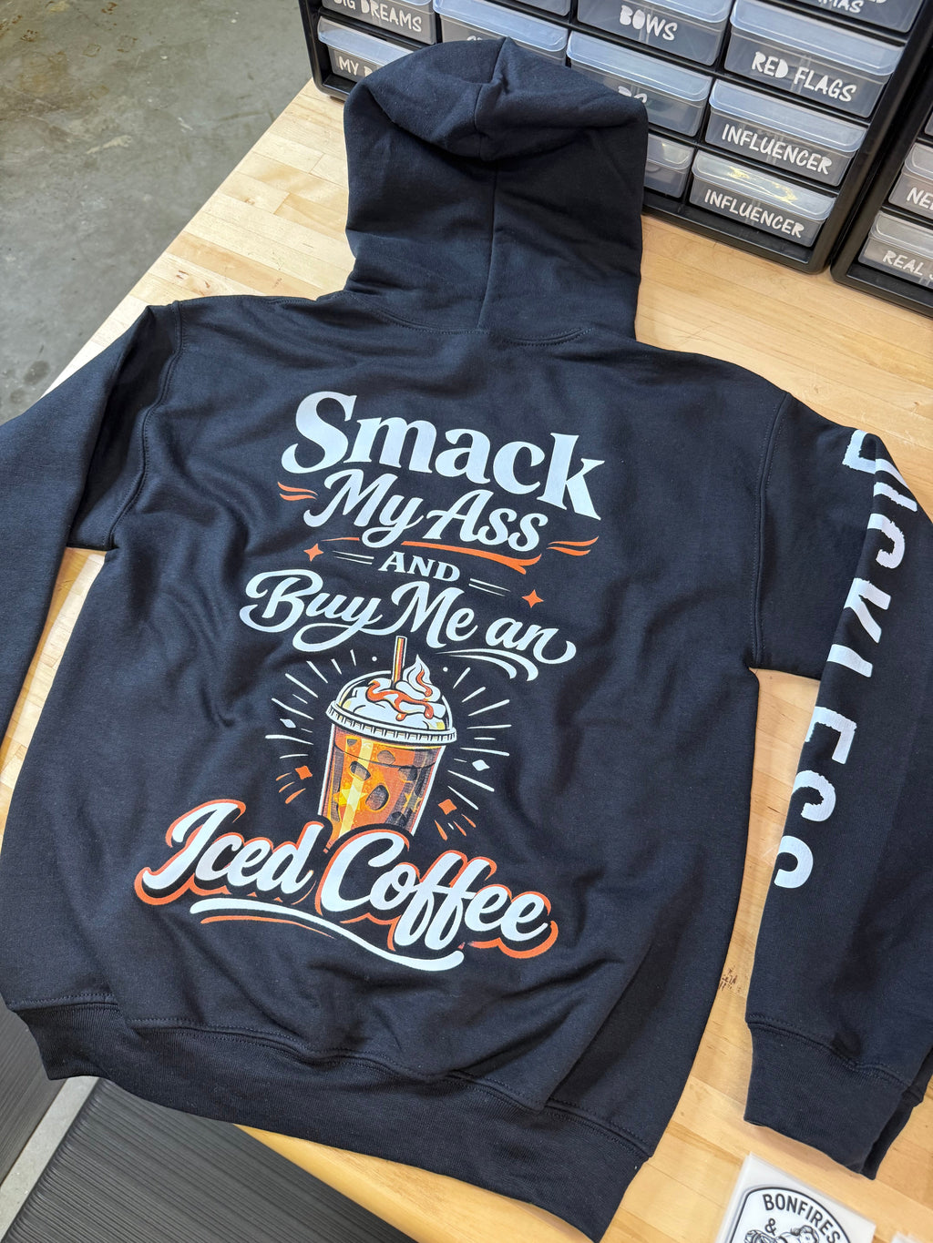 Luckless Outfitters Buy Me An Iced Coffee Hoodie — in-use photo