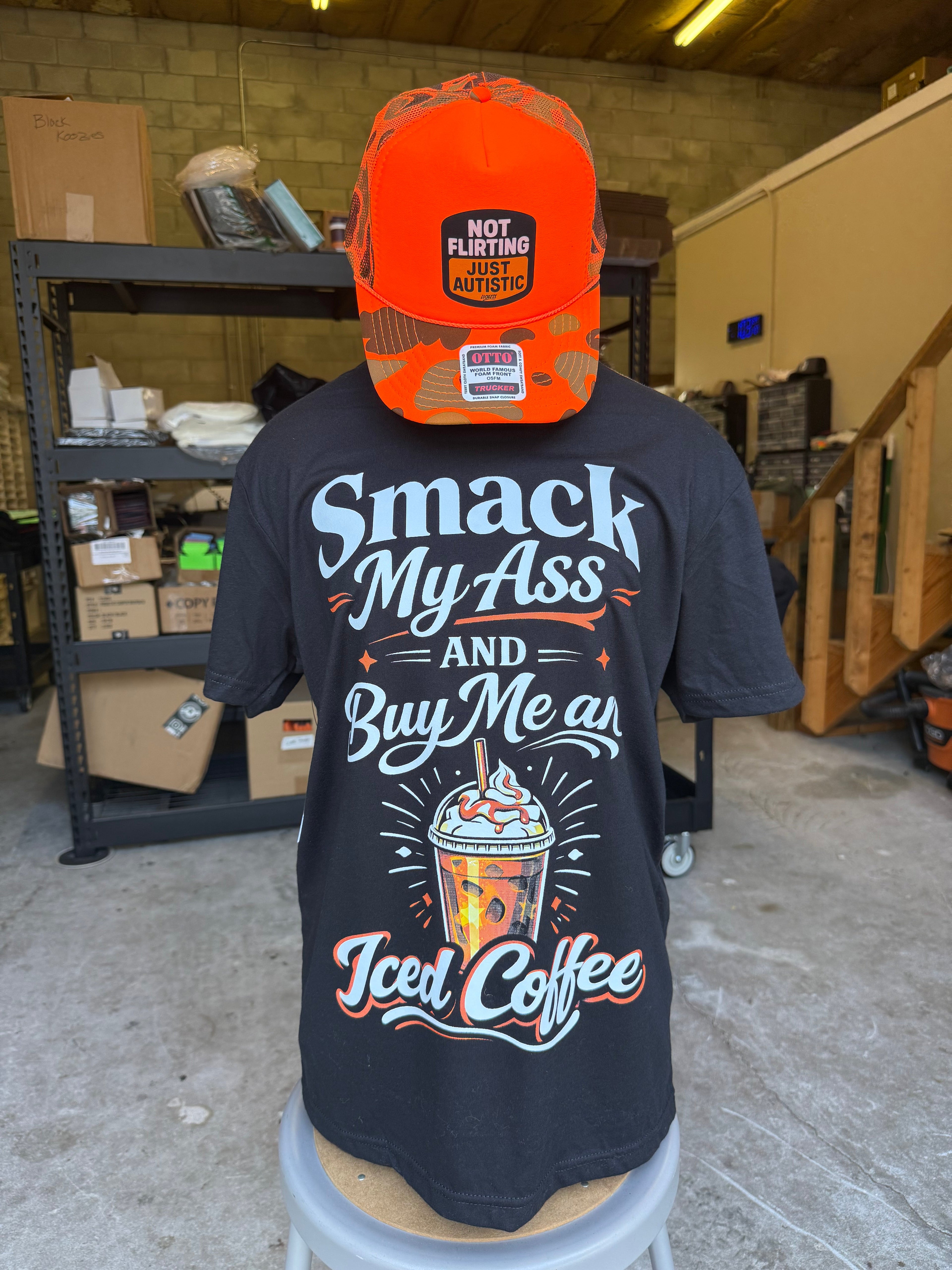 Luckless Outfitters Buy Me An Iced Coffee Tee — detail close-up
