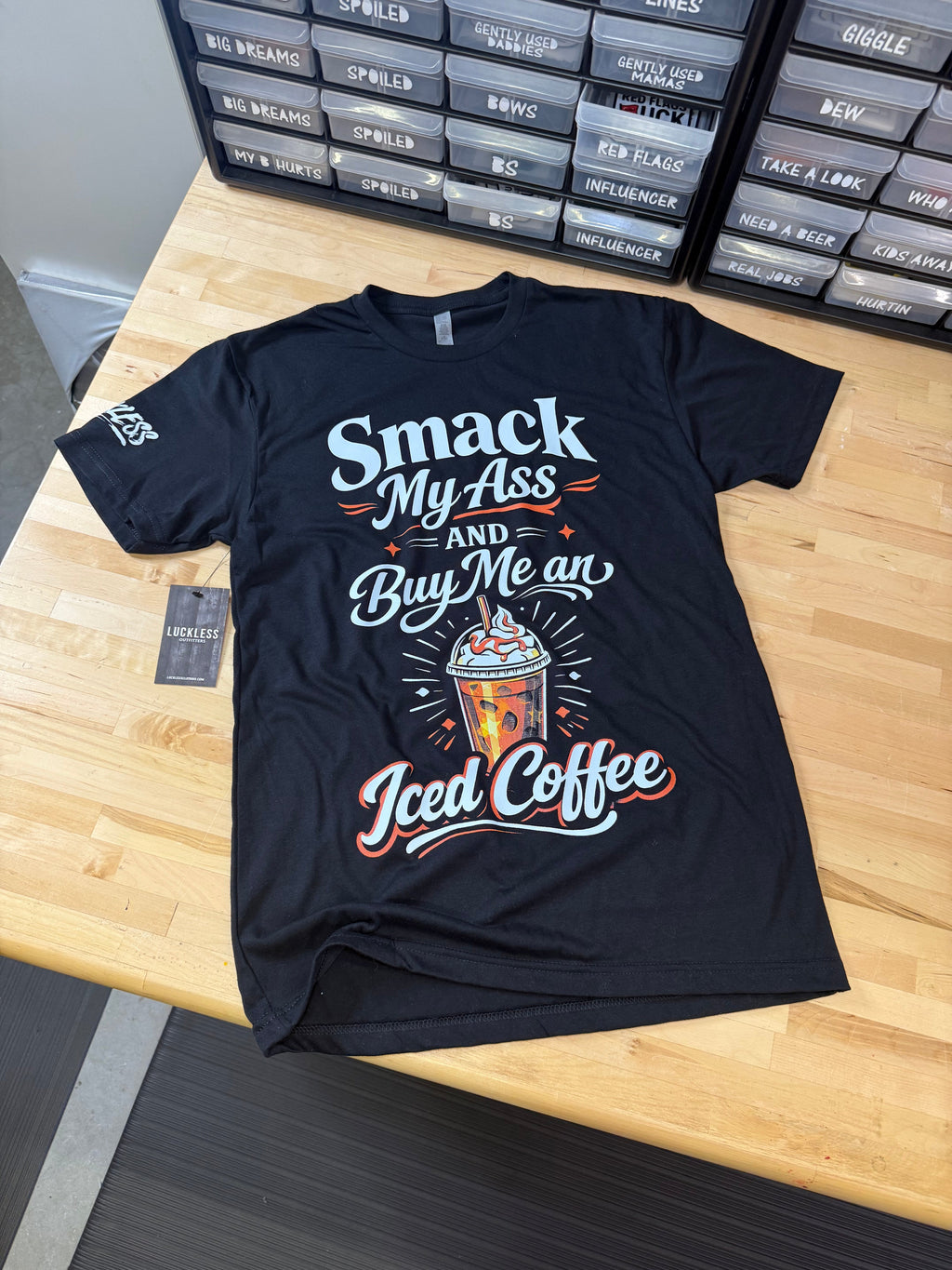 Luckless Outfitters Buy Me An Iced Coffee Tee — lifestyle context