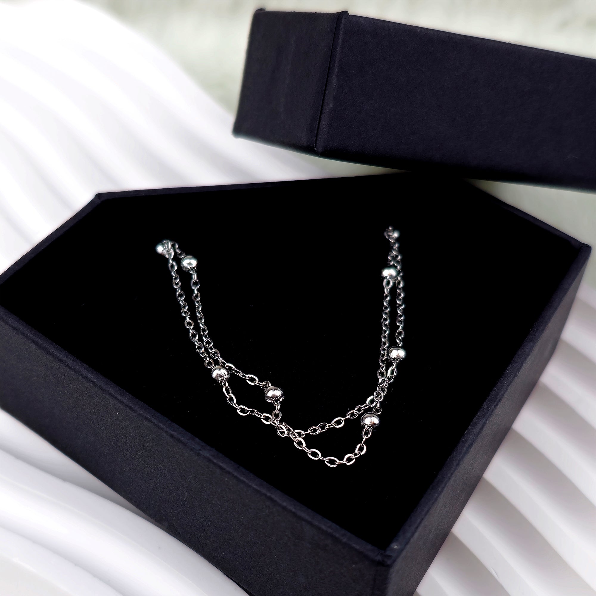BodyCandy Stainless Steel Ball Station Necklace Satellite Chain Double Necklace — main product shot