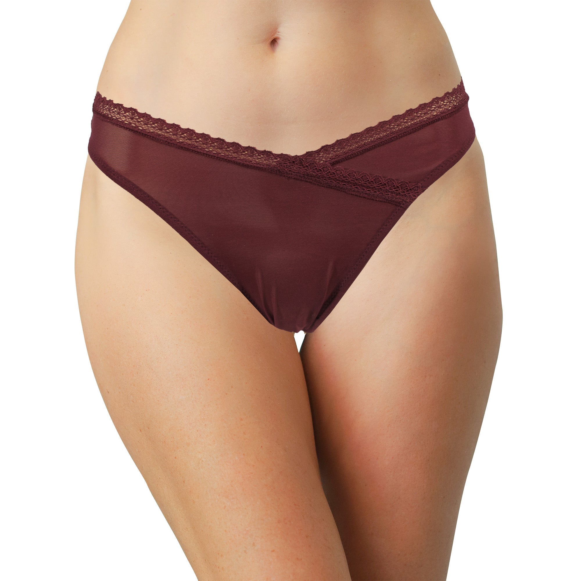 Love Libby Panties V-Front Mesh Thong with Lace, XS-2X — side view
