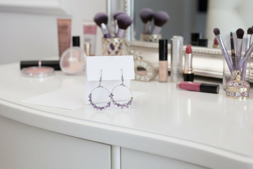 Amethyst hoop drops