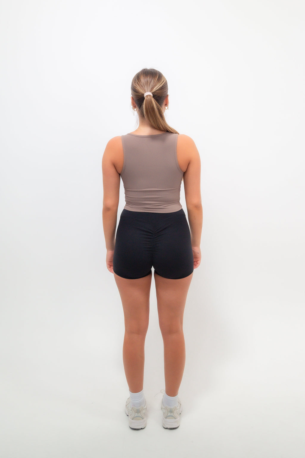 KIMITH BRAND I Am Self Love Ribbed Quick-Dry Butter Taupe Tank — side view