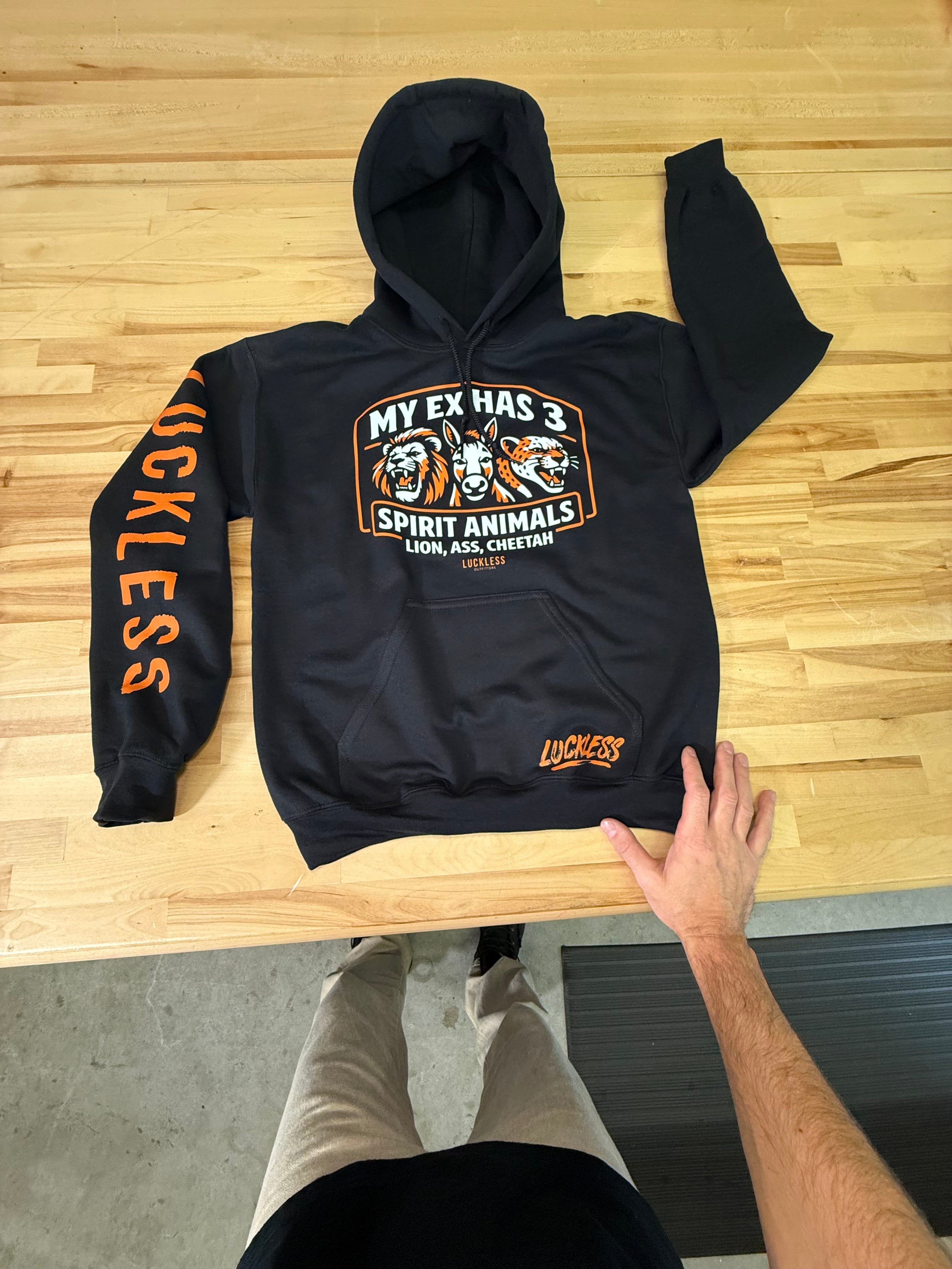 Luckless Outfitters My Ex Has 3 Spirit Animals Hoodie — lifestyle context