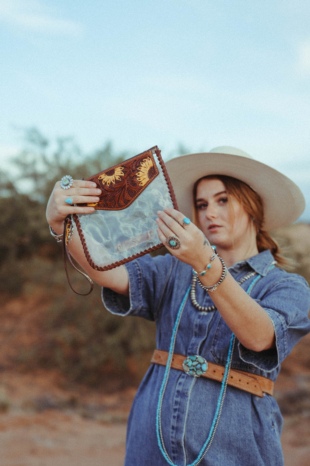 Haute Southern Hyde The Sunflower Fields Clear Bag, a Haute Southern Hyde by Beth Marie Exclusive — lifestyle context