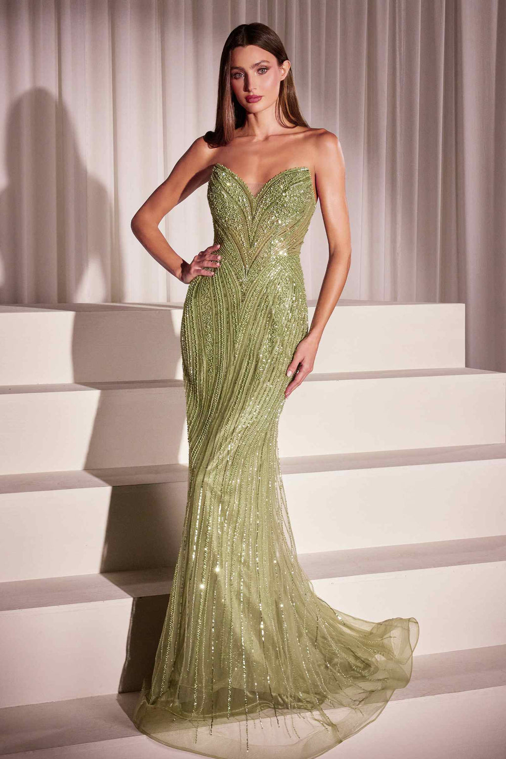Ladivine CC416 Dress Sequin Strapless Fitted Gown