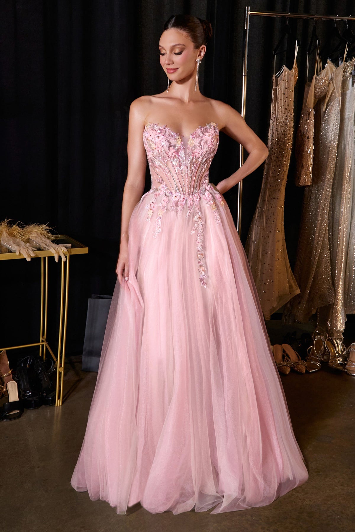 Ladivine CD2418 Ethereal and Enchanting A-Line Floral Applique Gown
