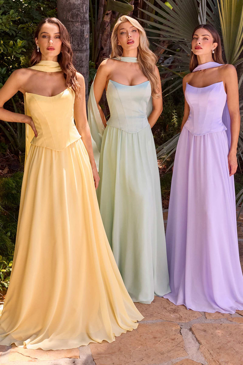 Ladivine CD386 Strapless Curved Neckline Boned Bodice A-line Gown