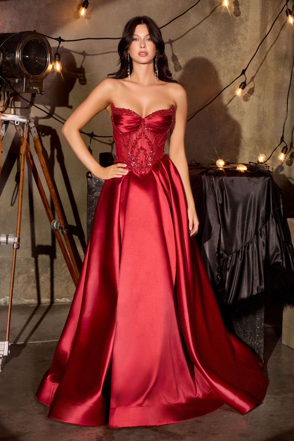 Ladivine CD389 Long A-Line Mikado Skirt Strapless Formal Dress