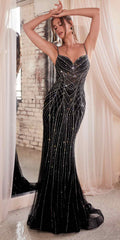 Ladivine CD846 Long Bead Embellished Fit and Flare Gown