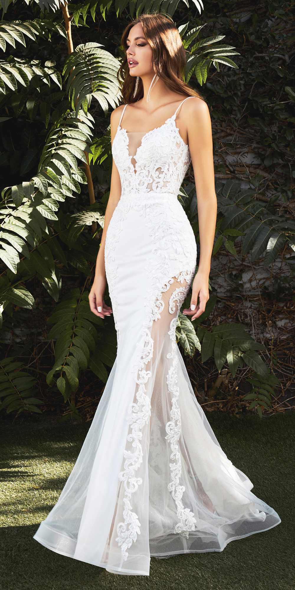 Cinderella Divine CD937W Sexy Mermaid Wedding Gown Illusion Leg Sides
