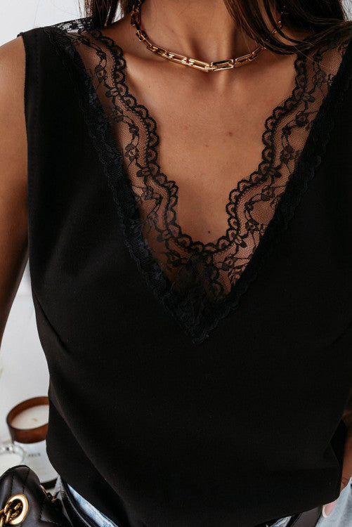 Pretty Little Patriot Black Lace Tank - FINAL SALE - clearance — Black detail