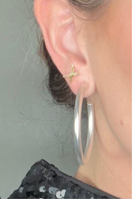 Pretty Little Patriot Pretty Little Patriot Matte Finish Silver Hoop Earrings — Pretty Little Patriot branding close-up