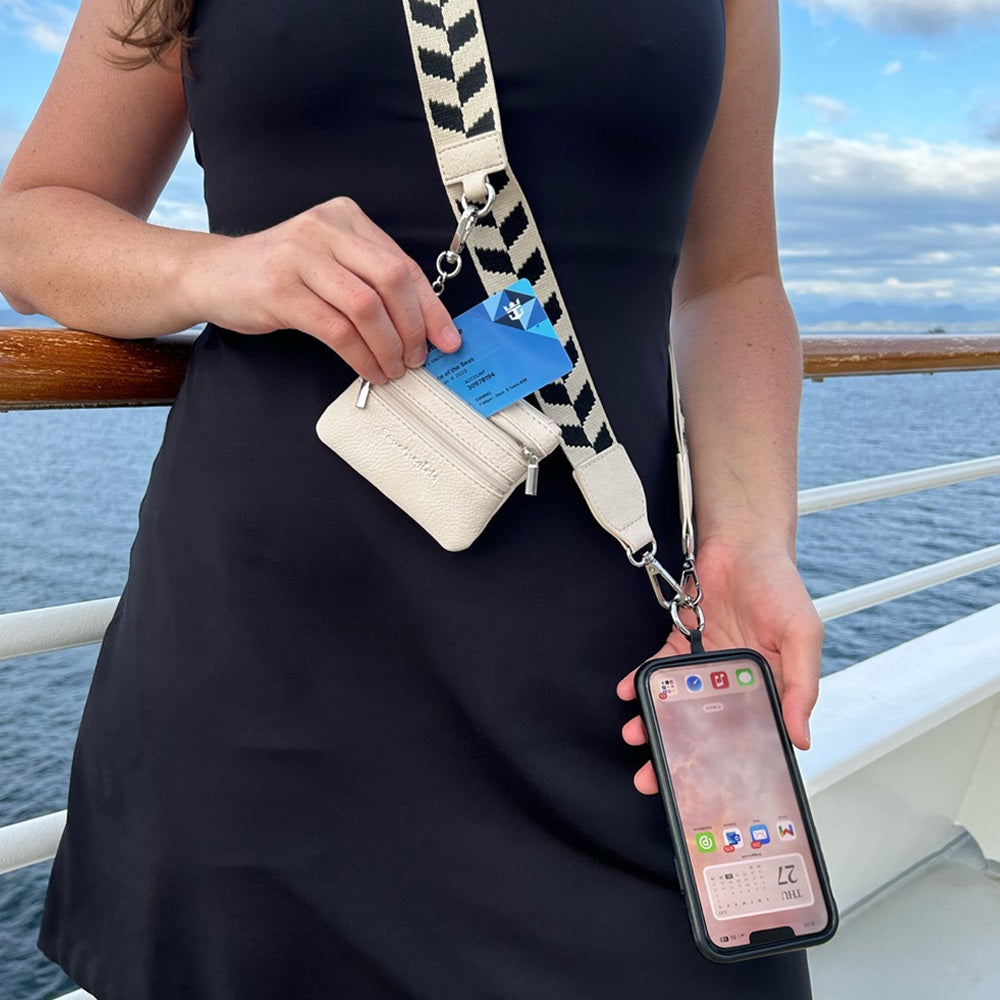 SaveTheGirls Clip & Go Strap w/Zippered Pouch Chevron — fabric or material detail