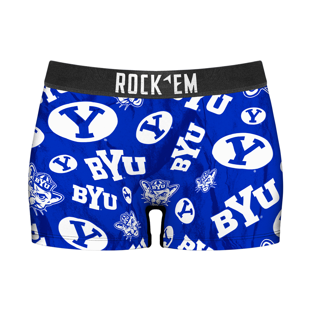 Rock 'Em Socks Rock 'Em Socks Women's Boy Shorts - BYU Cougars - Logo All-Over — main product shot