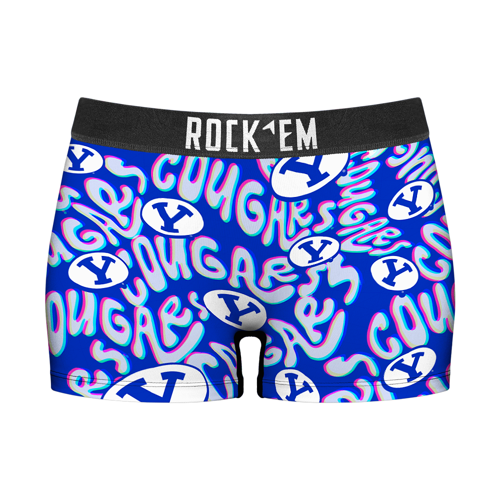 Rock 'Em Socks Women's Boy Shorts - BYU Cougars - Twisted Wordmark — main product shot