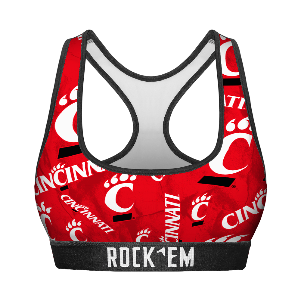 Rock 'Em Socks Women's Sports Bra - Cincinnati Bearcats - Logo All-Over — main product shot
