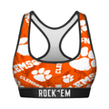 Rock 'Em Socks Women's Sports Bra - Clemson Tigers - Logo All-Over — main product shot