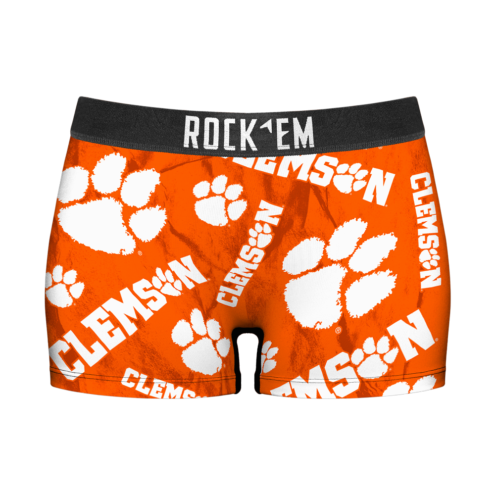 Rock 'Em Socks Women's Boy Shorts - Clemson Tigers - Logo All-Over — main product shot