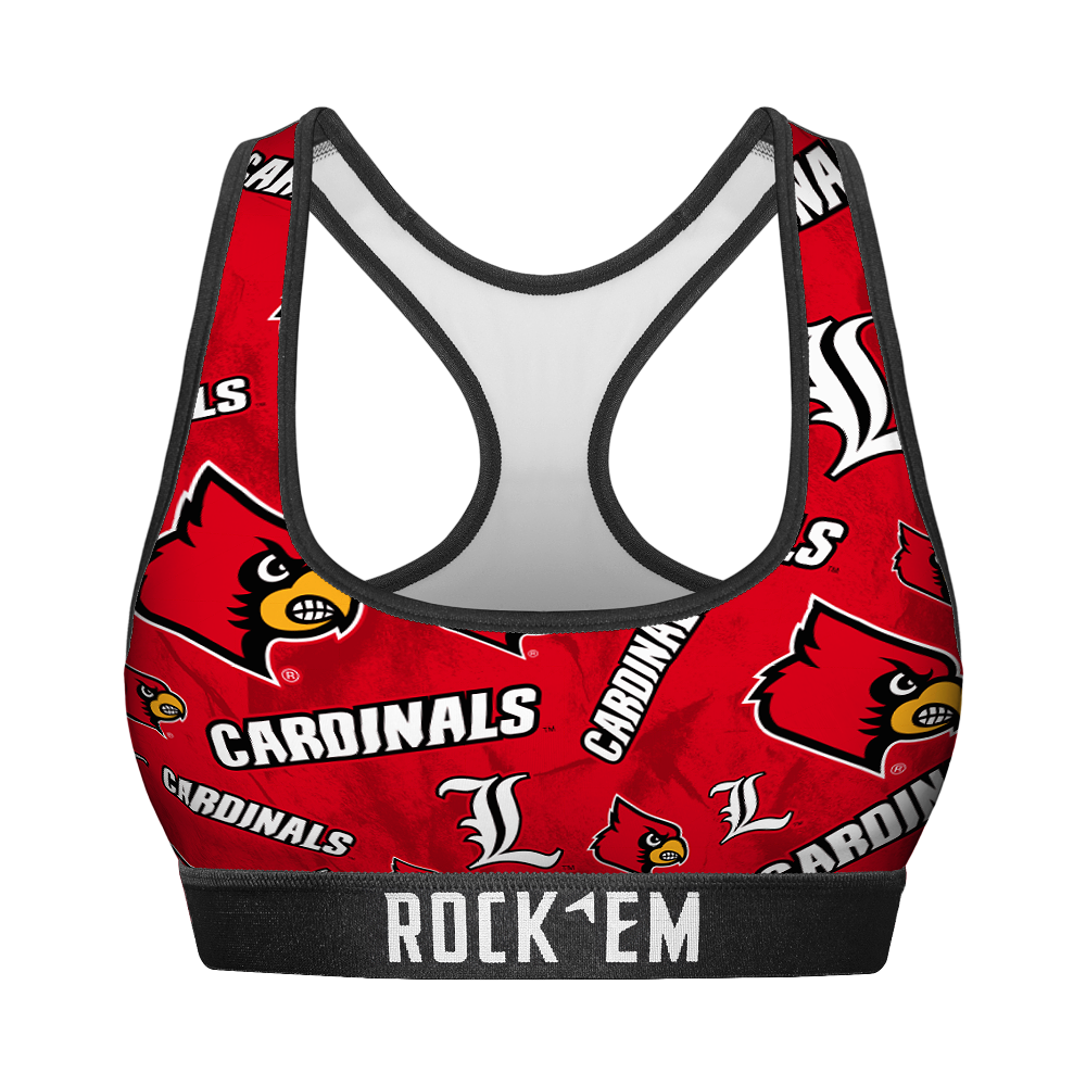 Rock 'Em Socks Women's Sports Bra - Louisville Cardinals - Logo All-Over — main product shot