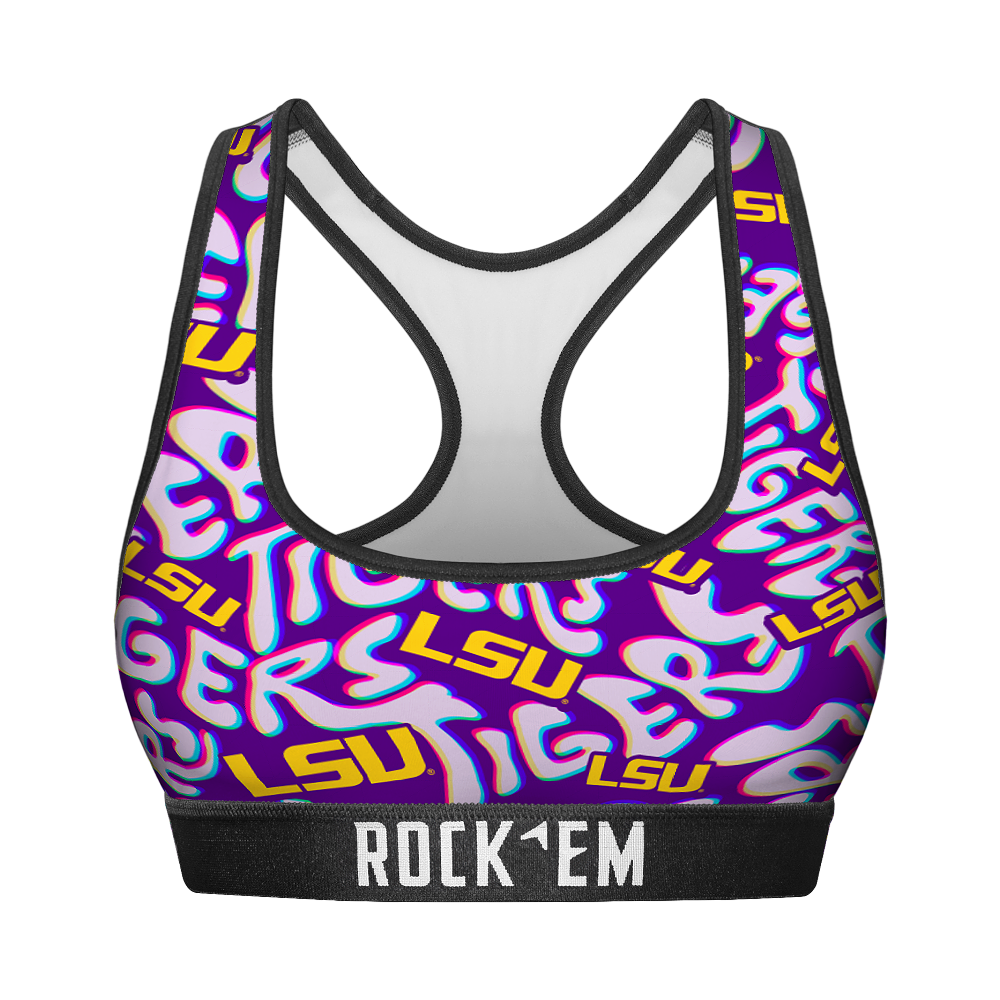 Rock 'Em Socks Rock 'Em Socks Women's Sports Bra - LSU Tigers - Twisted Wordmark — main product shot