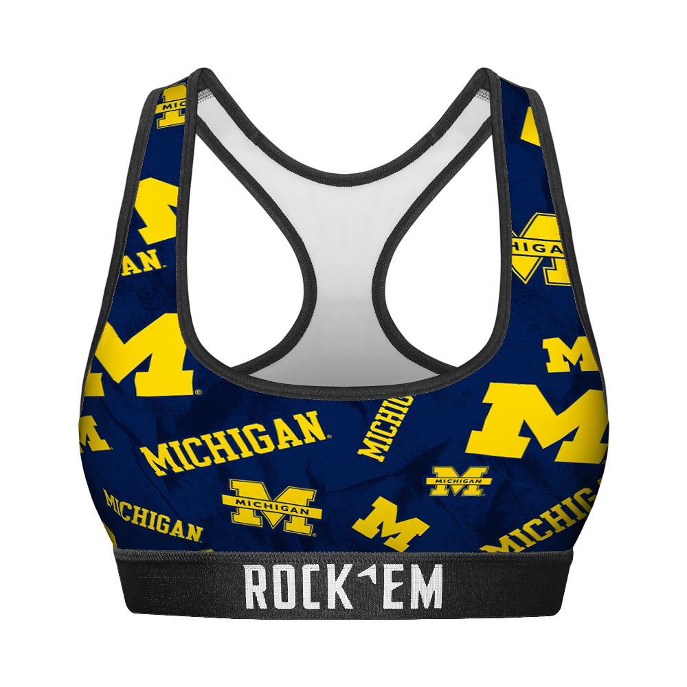 Rock 'Em Socks Women's Sports Bra - Michigan Wolverines - Logo All-Over — main product shot