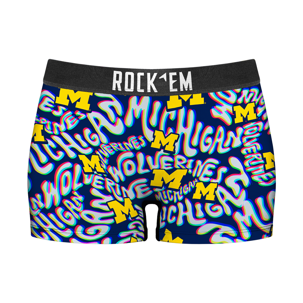 Rock 'Em Socks Women's Boy Shorts - Michigan Wolverines - Twisted Wordmark — main product shot