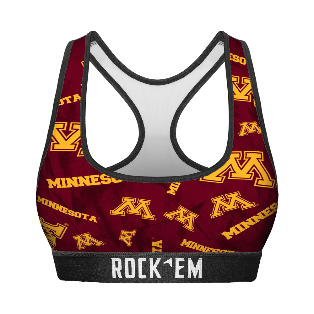 Rock 'Em Socks Women's Sports Bra - Minnesota Golden Gophers - Logo All-Over — main product shot