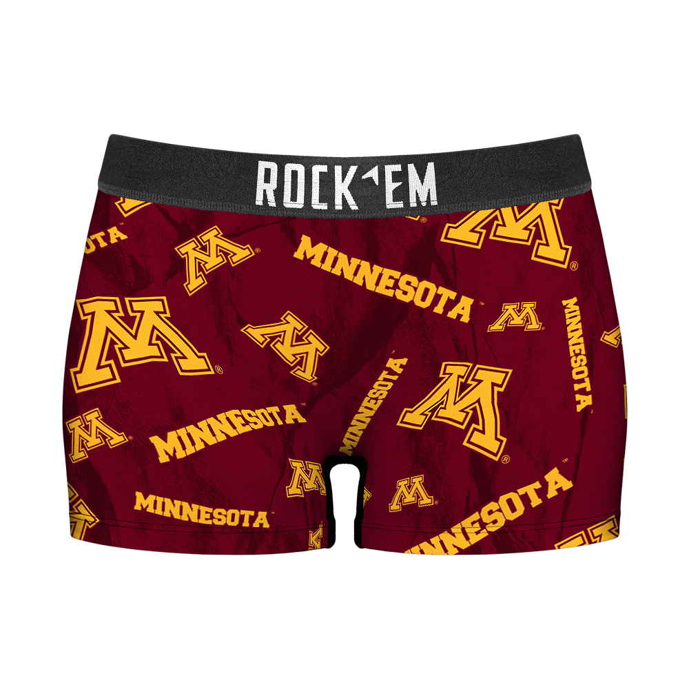 Rock 'Em Socks Women's Boy Shorts - Minnesota Golden Gophers - Logo All-Over — main product shot