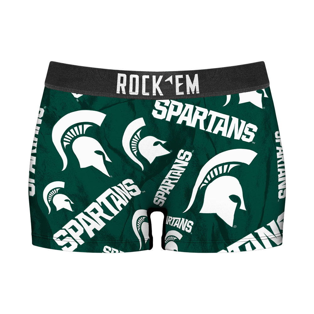 Rock 'Em Socks Women's Boy Shorts - Michigan State Spartans - Logo All-Over — main product shot