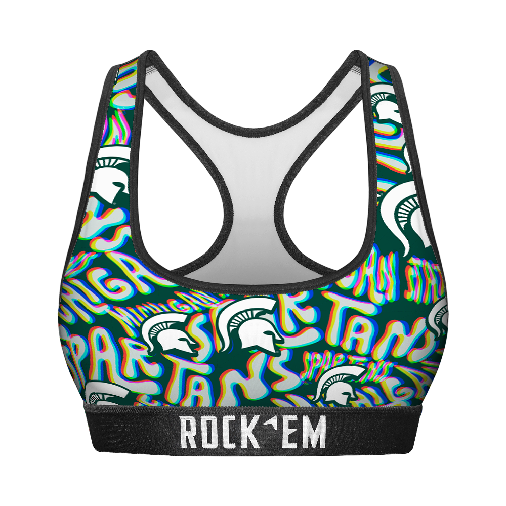 Rock 'Em Socks Women's Sports Bra - Michigan State Spartans - Twisted Wordmark — main product shot