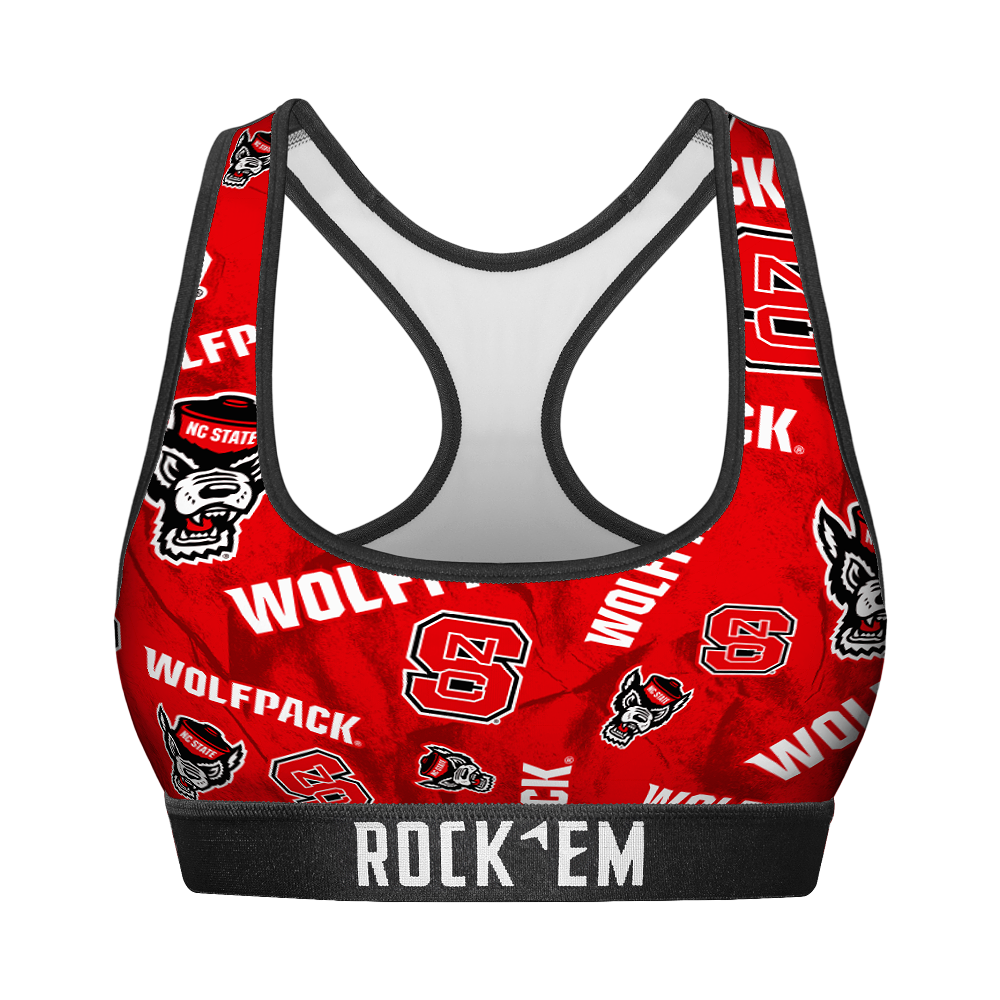 Rock 'Em Socks Women's Sports Bra - NC State Wolfpack - Logo All-Over — main product shot