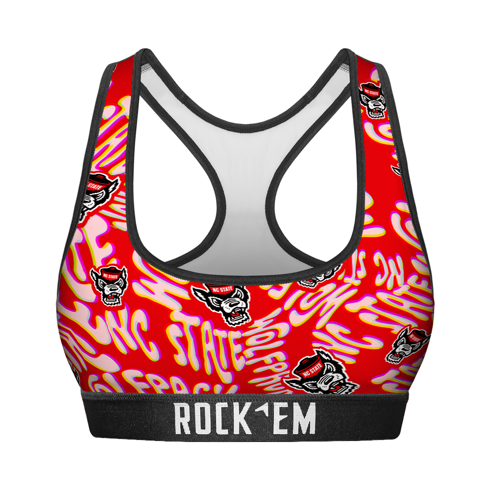 Rock 'Em Socks Women's Sports Bra - NC State Wolfpack - Twisted Wordmark — main product shot