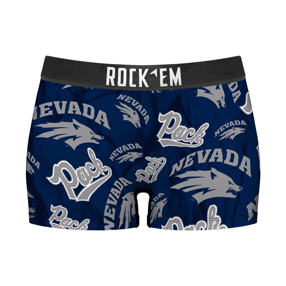 Rock 'Em Socks Women's Boy Shorts - Nevada Wolf Pack  - Logo All-Over — main product shot