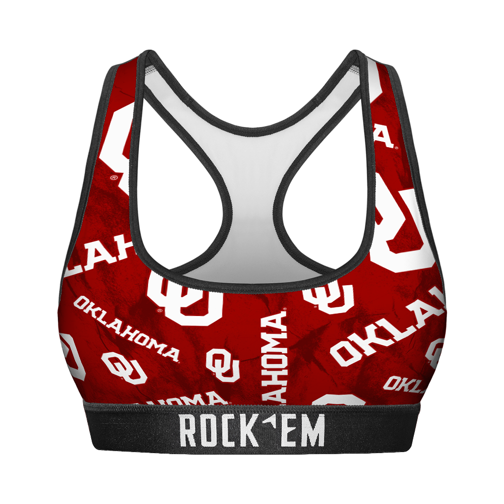 Rock 'Em Socks Women's Sports Bra - Oklahoma Sooners - Logo All-Over — main product shot