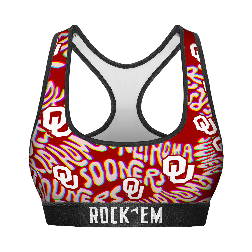 Rock 'Em Socks Women's Sports Bra - Oklahoma Sooners - Twisted Wordmark — main product shot