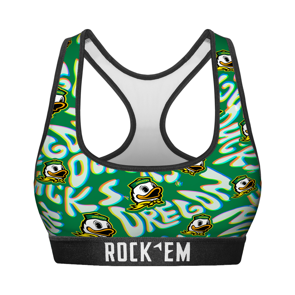 Rock 'Em Socks Women's Sports Bra - Oregon Ducks - Twisted Wordmark — main product shot