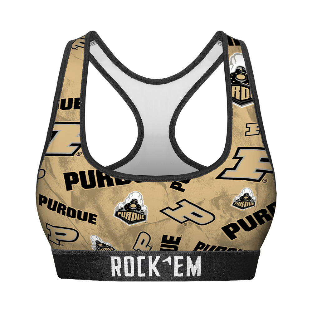 Rock 'Em Socks Women's Sports Bra - Purdue Boilermakers - Logo All-Over — main product shot