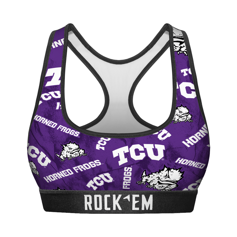 Rock 'Em Socks Women's Sports Bra - TCU Horned Frogs - Logo All-Over — main product shot