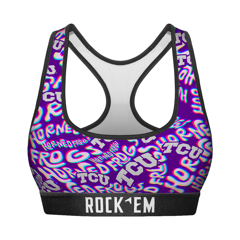 Rock 'Em Socks Women's Sports Bra - TCU Horned Frogs - Twisted Wordmark — main product shot