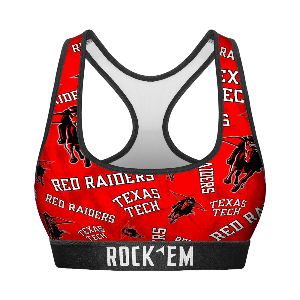 Rock 'Em Socks Women's Sports Bra - Texas Tech Red Raiders - Logo All-Over — main product shot
