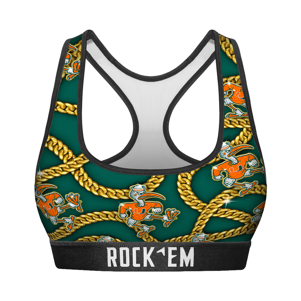 Rock 'Em Socks Women's Sports Bra - Miami Hurricanes - Cuban Links — main product shot