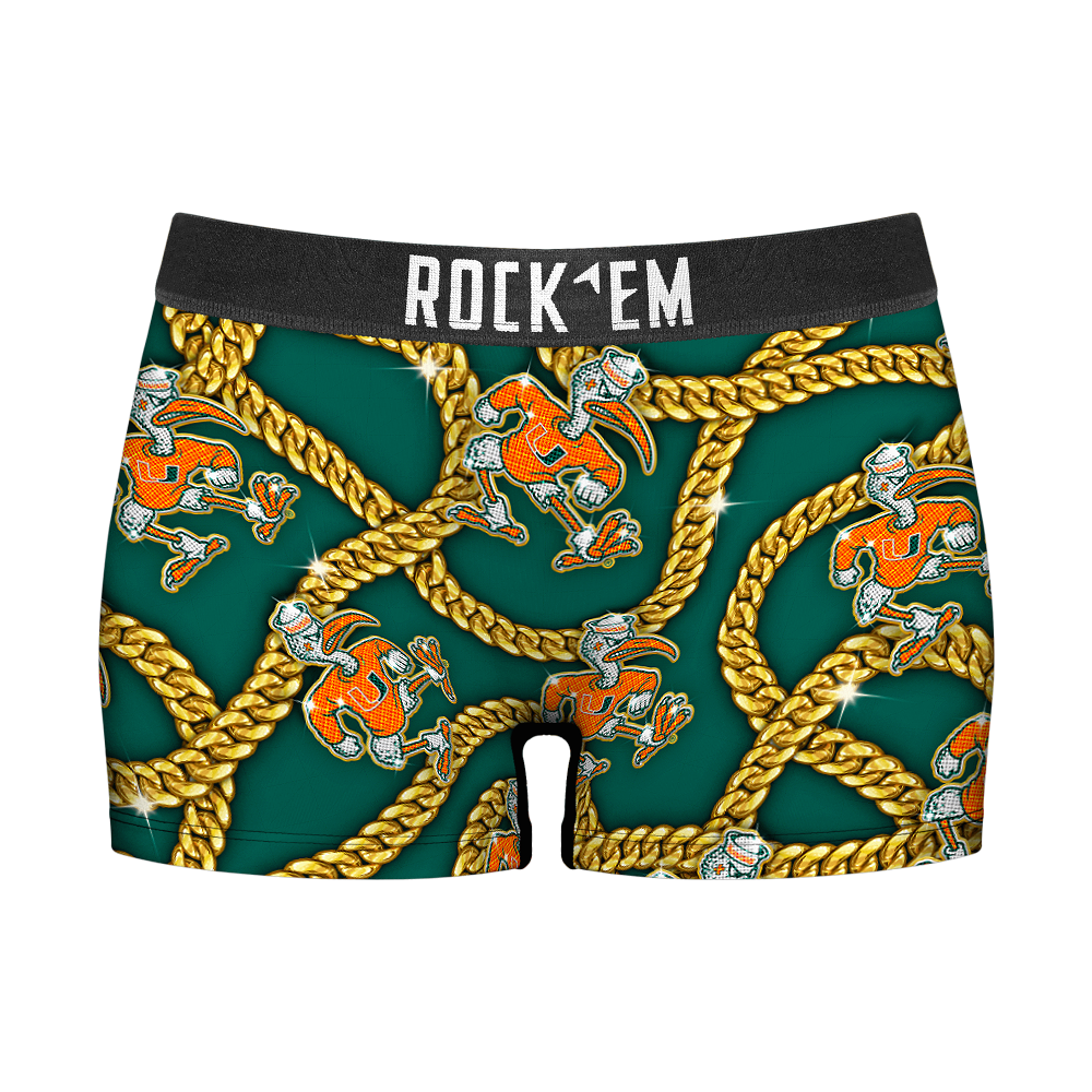 Rock 'Em Socks Women's Boy Shorts - Miami Hurricanes - Cuban Links — main product shot